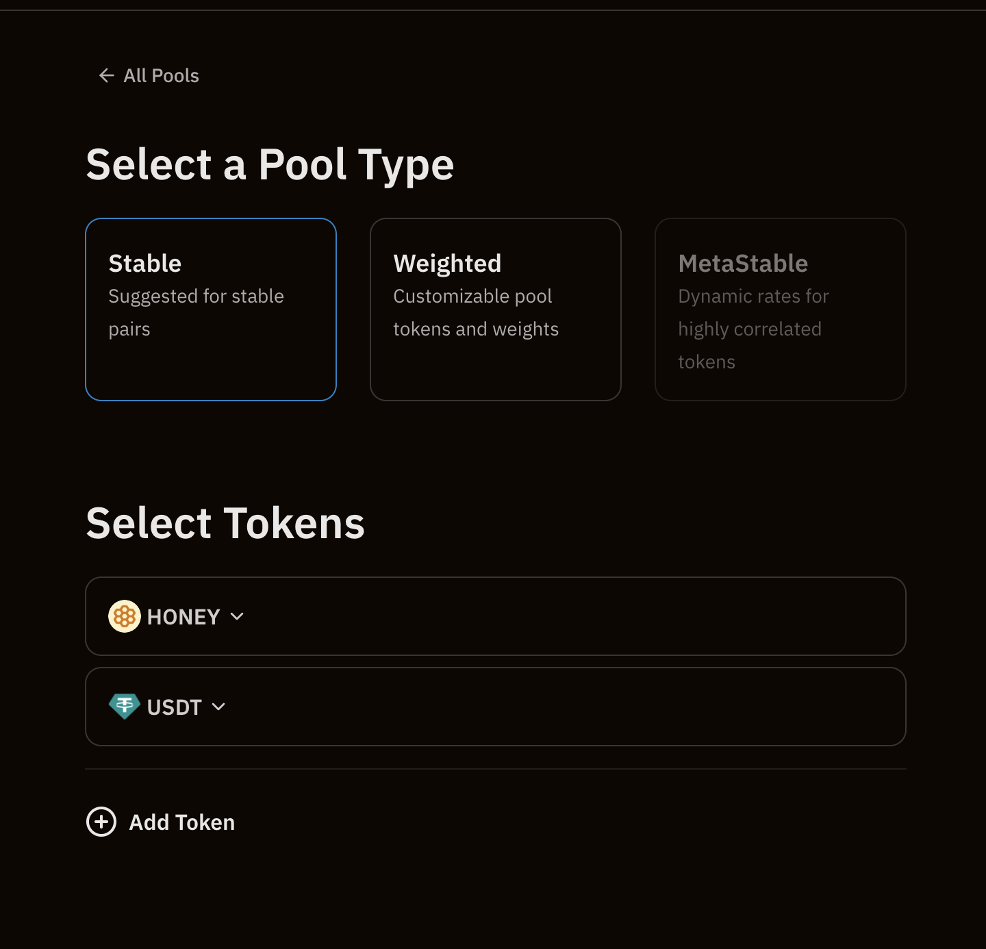 Stable Pool Token Selection